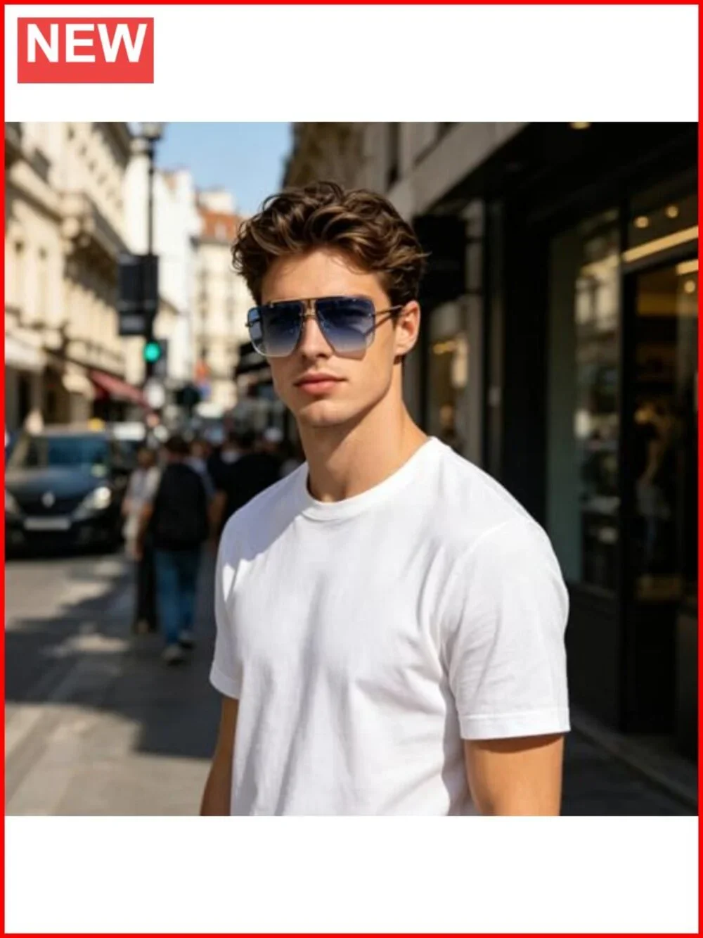 Rimless Oversized Square Sunglasses Trendy Big Shades Gold Metal Frame UV400